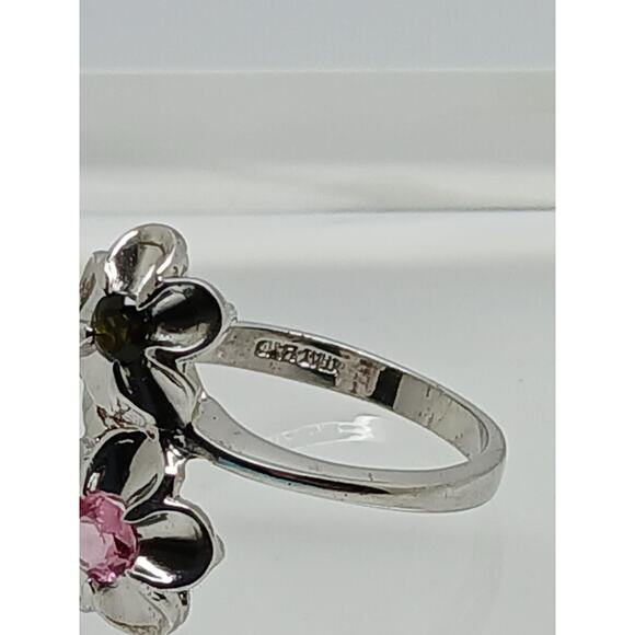 Vintage Sterling Silver Floral Ring Pink Green Tourmaline Gemstone Size 7 - Picture 7 of 10